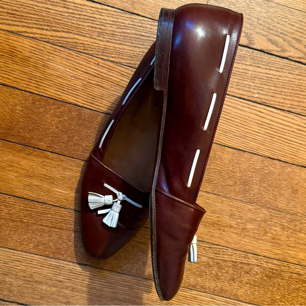Ralph Lauren preppy vintage sample sale tassle flats brown with white tassle